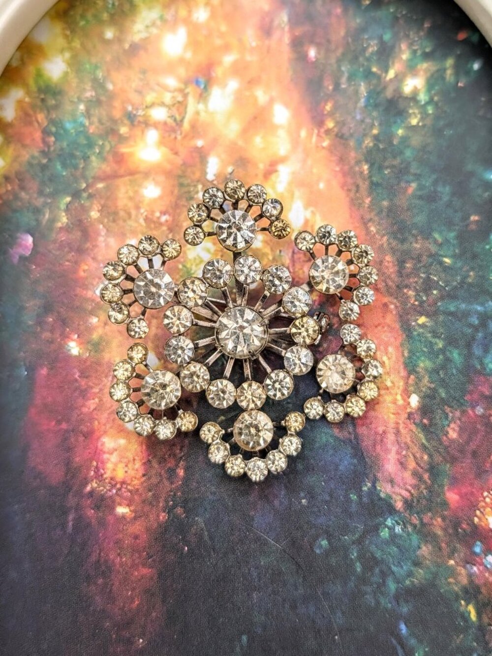 Vintage Mid-Century Floral Starburst Rhinestone Brooch